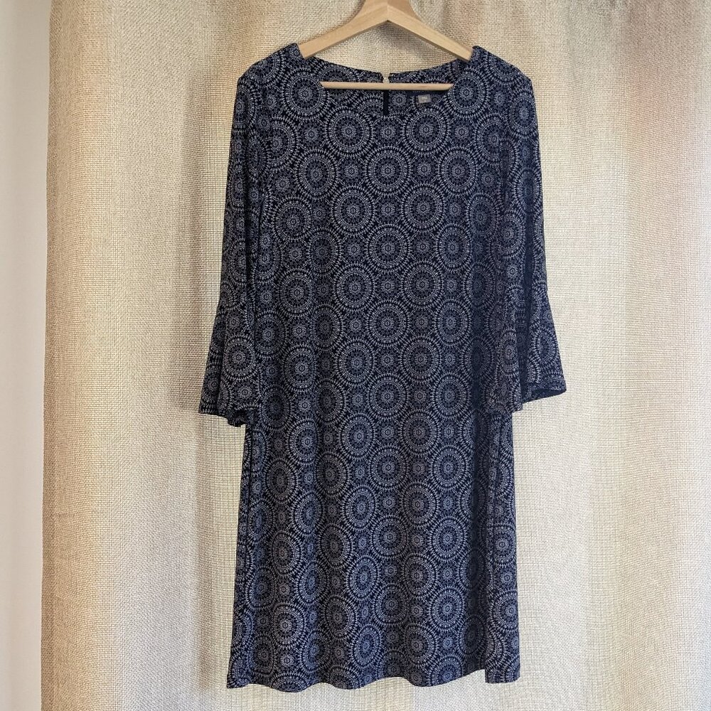Tommy Hilfinger, Blue and White 3/4 Flounce Flare Sleeve Midi Dress, Size 12